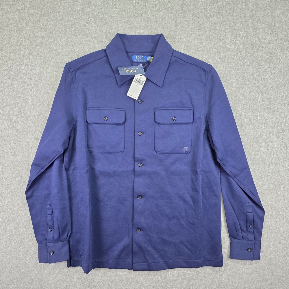 Polo Ralph Lauren Old Money Quiet Luxury Mens Navy Blue Knit Shirt Jacket LT